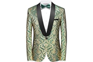 Rogers & Morris Men's Shawl Tuxedo Suit Jacket Paisley Floral Blazer Baroque Patterm Dress Coat