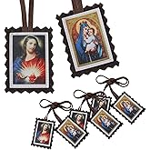 TALPGOD Brown Scapulars Catholic 3 Pack,Sacred Heart of Jesus with Our Lady Mt Carmel Catholic Scapular Gifts,Escapularios Catolicos,Escapulario De La Virgen Del Carmen