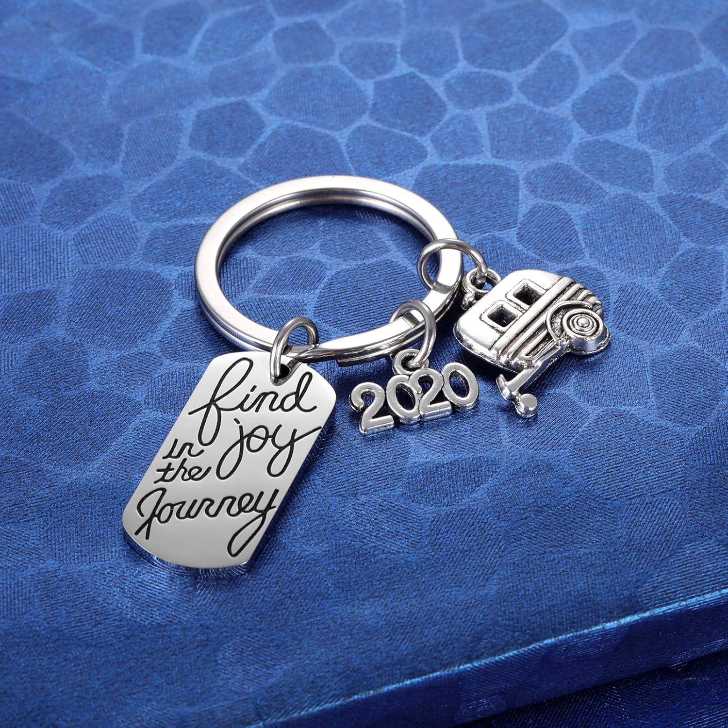 2020 Find Joy in The Journey Keychain Happy Camper RV Trailer Key Chain Enjoy Retirement Keyring for Boss and Coworker Gift at  Men’s Clothing store