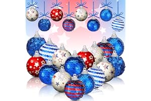 Riceshoot 16 Pcs 4th of July Tree Ornaments Patriotic Ball Hanging Ball Decor Memorial Day Tree Decorations 4th of July Hanging Decorations for Independence Day Home Decor Favors