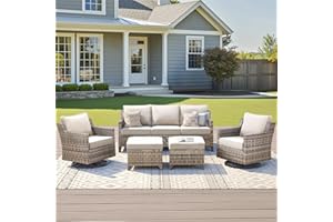 AMCLOBA Outdoor Patio Furniture Set-5 Pieces All-Weather Wicker Outdoor Furniture with Swivel Patio Chairs Outdoor Patio Conversation Sets for Garden Porch Deck Grey/Beige