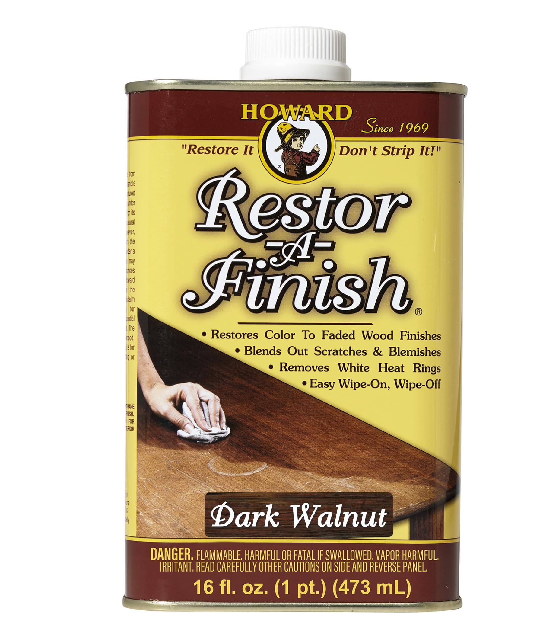 Howard Restor-A-Finish Dark Walnut RF6016 Restore The Original Finish Remove Heat and Stain Marks on Wooden Furniture 473ml