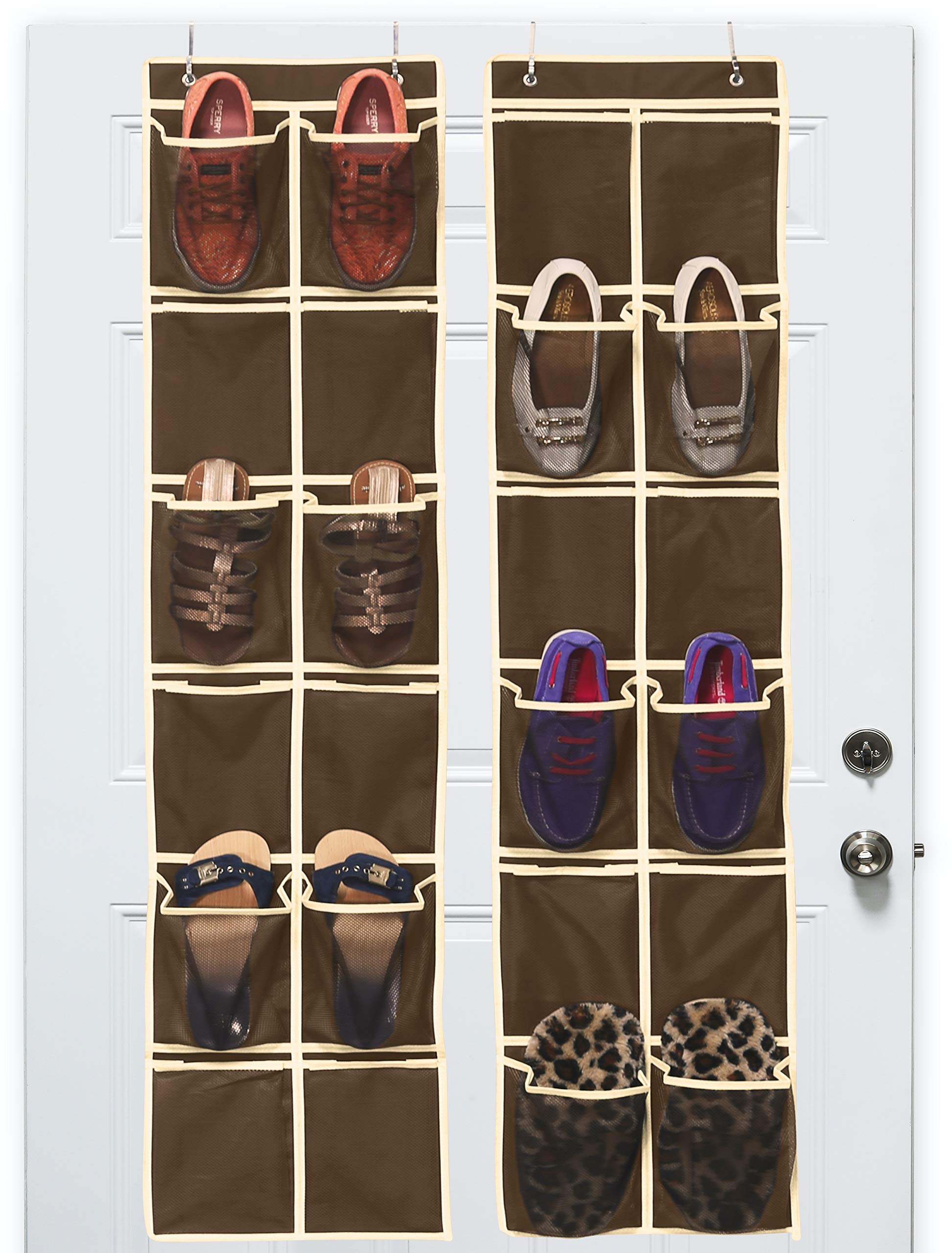 Simple Houseware 24 Pockets - 2-Pack 12 Large Mesh Pocket Over Door Hanging Shoe Organizer, Brown