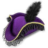 Lrvcnva Pirate Costume Hat Women,Pirate Accessories Halloween Costume,Renaissance Tricorn Hat for Adults