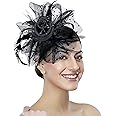 Women Fascinator Tea Party Hat 20s 50s Wedding Cocktail Flower Mesh Feathers Hair Clip for Carnival Halloween