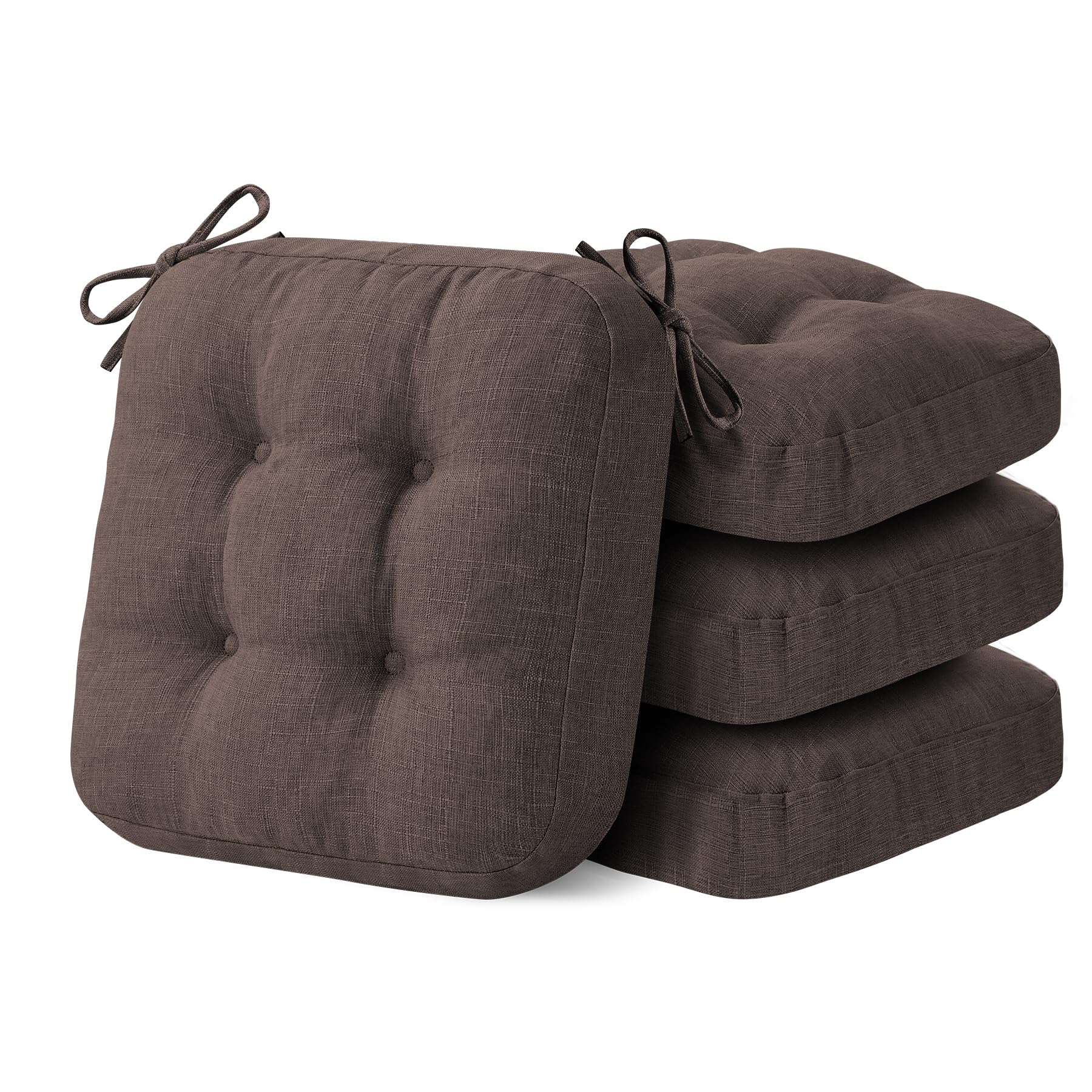 Photo 1 of IASEAHK Chair Cushions for Dining Chairs, Dining Chair Cushions, Tufted Indoor Chair Pads with Ties & Non Slip Backing, Seat Cushions for Kitchen Chairs 16.5” x 16.5” x 3.5”, Set of 4, Brown