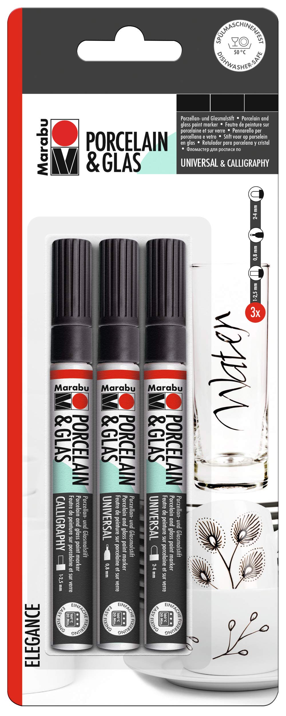 Marabu Porcelain & Glas Multi-Coloured Elegance Painter Blister Assortment