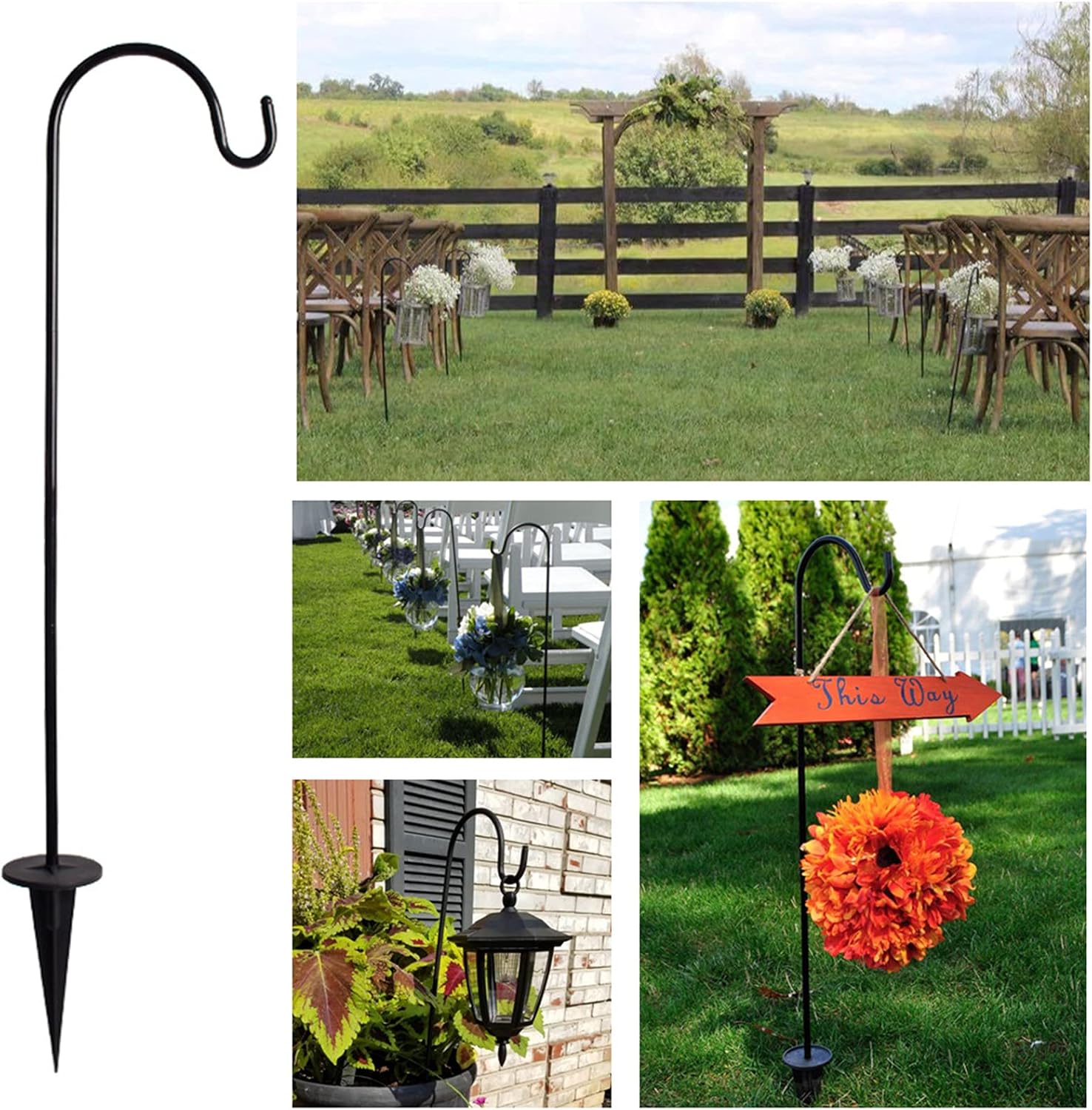 Outdoor Shepherd's Hooks - 2Pcs Small Adjustable Outdoor Shepherds Hook Stand, Heavy Duty Garden Plants Lanterns Hanging Stake, Metal Bird Feeder Pole Hanger, for Flower Pots, Lanterns, Garden Plant Wedding Decor (H:20inch)…