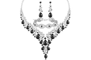 Paxuan Wedding Bridal Bridesmaid Austrian Crystal Rhinestone Jewelry Sets Statement Choker Necklace Earrings Bracelets Sets for Wedding Party Prom