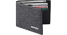 BERVES Men's Front Pocket Wallets Unique Black Denim Cowhide Leather Wallet for Men with RFID Blocking Card Cases Holder Money Organizers