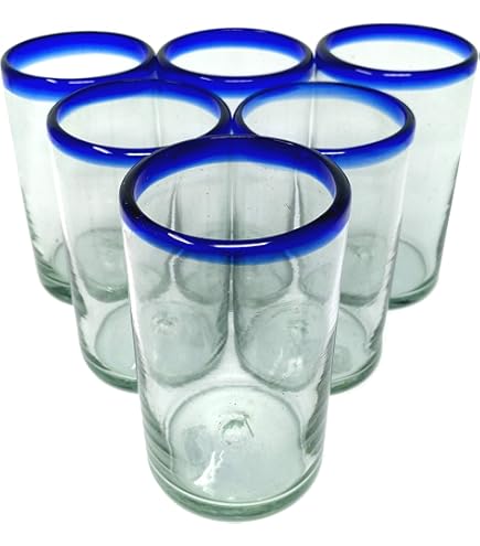 Amazon.com | Mexican Glass Blue Swirl Tumblers 16 Oz Set of 6: Tumblers &  Water Glasses