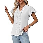 BMJL Women's Blouses Dressy Casual V Neck Short Sleeve Shirts Business Casual Work Tops