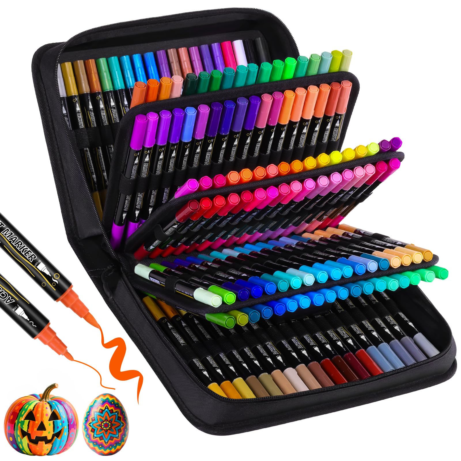 Photo 1 of Tongfushop 144 Colors Acrylic Paint Markers, Dual Brush & Fine Tip Fast-Dry Permanent paint pens for Rock Wood Glass Canvas - Professional Multi-Surface Art Supplies with Case