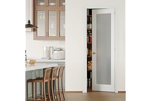 Lakenyon French Door, 28" x 80" Pantry Doors, 1-Lite Frosted Glass, Prehung Interior Door, Right-Handed, White MDF with Door Jamb & Hardware Kit