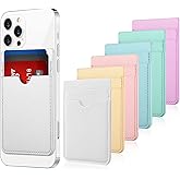 6 Pcs Phone Wallet Rfid PU Leather Stick on Wallet Phone Card Holder for Case Check ID Business Card Credit Cards Compatible Works with Most Smartphones 2.6 x 3.8 in(Solid,Mixed Color)
