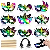 AUGSUN Mardi Gras Crafts, 36PCS Rainbow Scratch Masks for Mardi Gras Party Favors Magic Scratch Paper Art for Kids Carnival Masquerade Mask Costumes Dress Up Scratch Off Cards Supplies