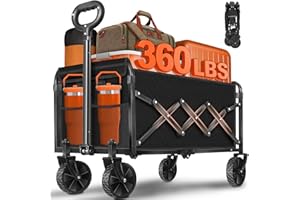 KOVRYX Wagons Cart Foldable with Wheels Collapsible: 360LBS Portable Heavy Duty Folding Grocery Wagon Cart for Shopping Camping - All Terrain Rolling Utility Wagon for Groceries Outdoor Sports