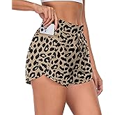 PrinStory Womens Athletic Shorts High Waisted Running Quick Dry Gym Workout Shorts with Zipper Pockets