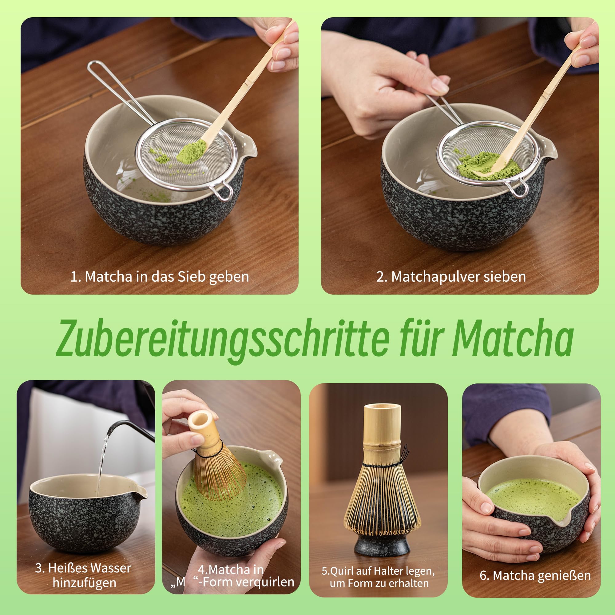 TEANAGOO Matcha Set | Matcha Tee Set | Matcha Schale |matcha zubehör set|Matcha Schüssel mit Ausgießer Bambus Matcha Besen-7 Stück MatchaTea Sets für Matcha-Liebhaber,N17, Anthrazitgrau 5