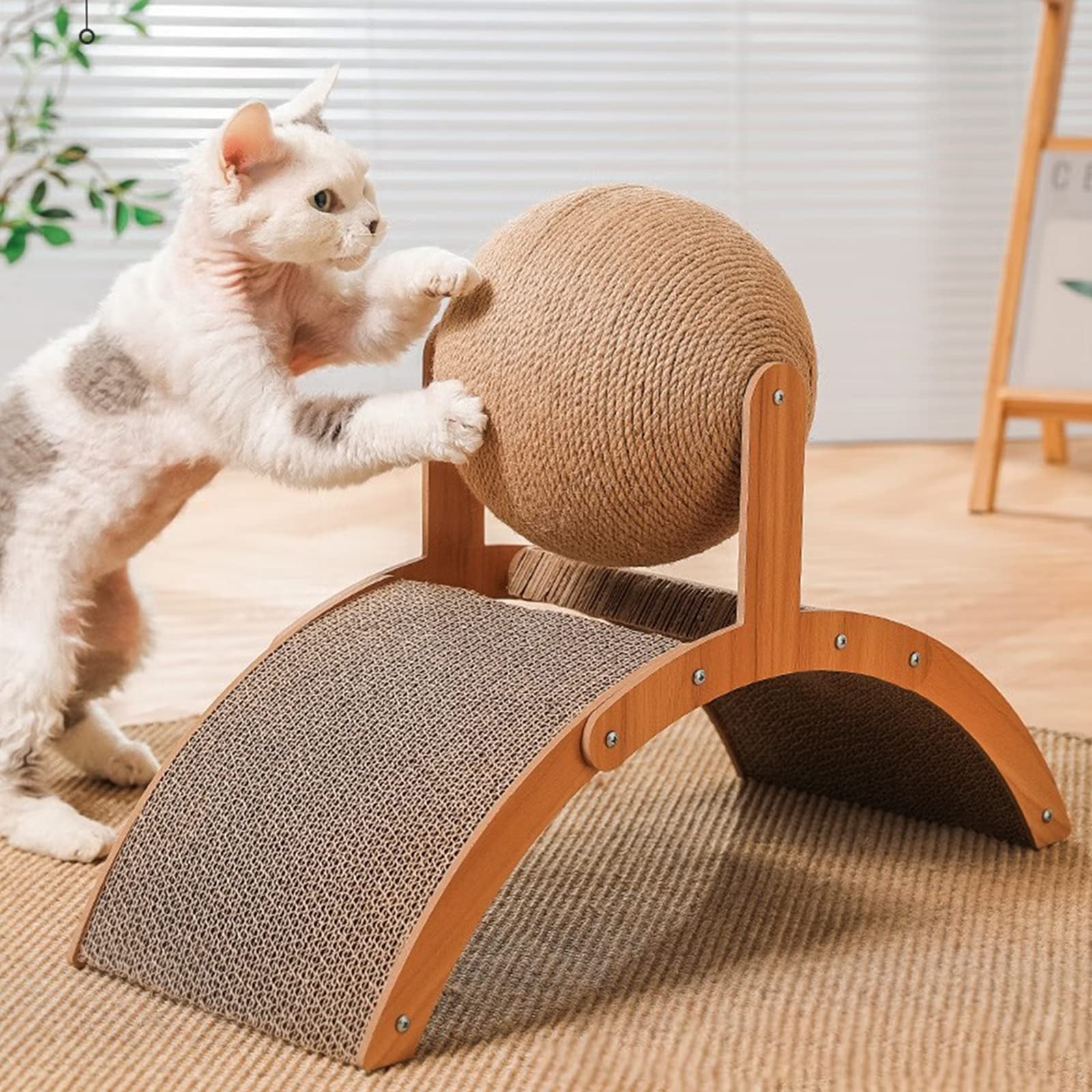 Sisal Ball Cat Scratching Board, Arched Bridge Design Cat Scratcher with Hanging Ball - Durable Scratching Pad, 35x15x26 cm