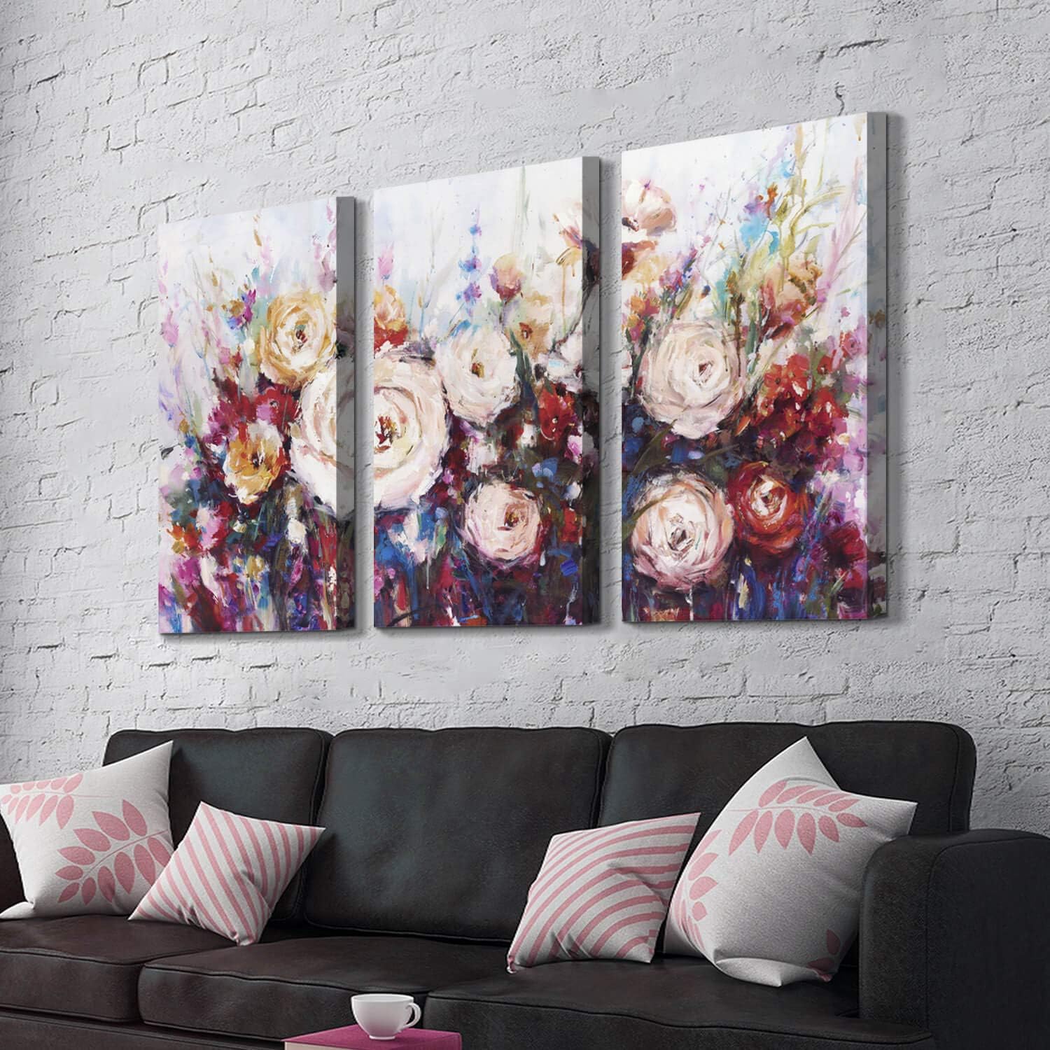 Large Floral Canvas Wall Art Flower Botanical Pictures Shower Gold Foil