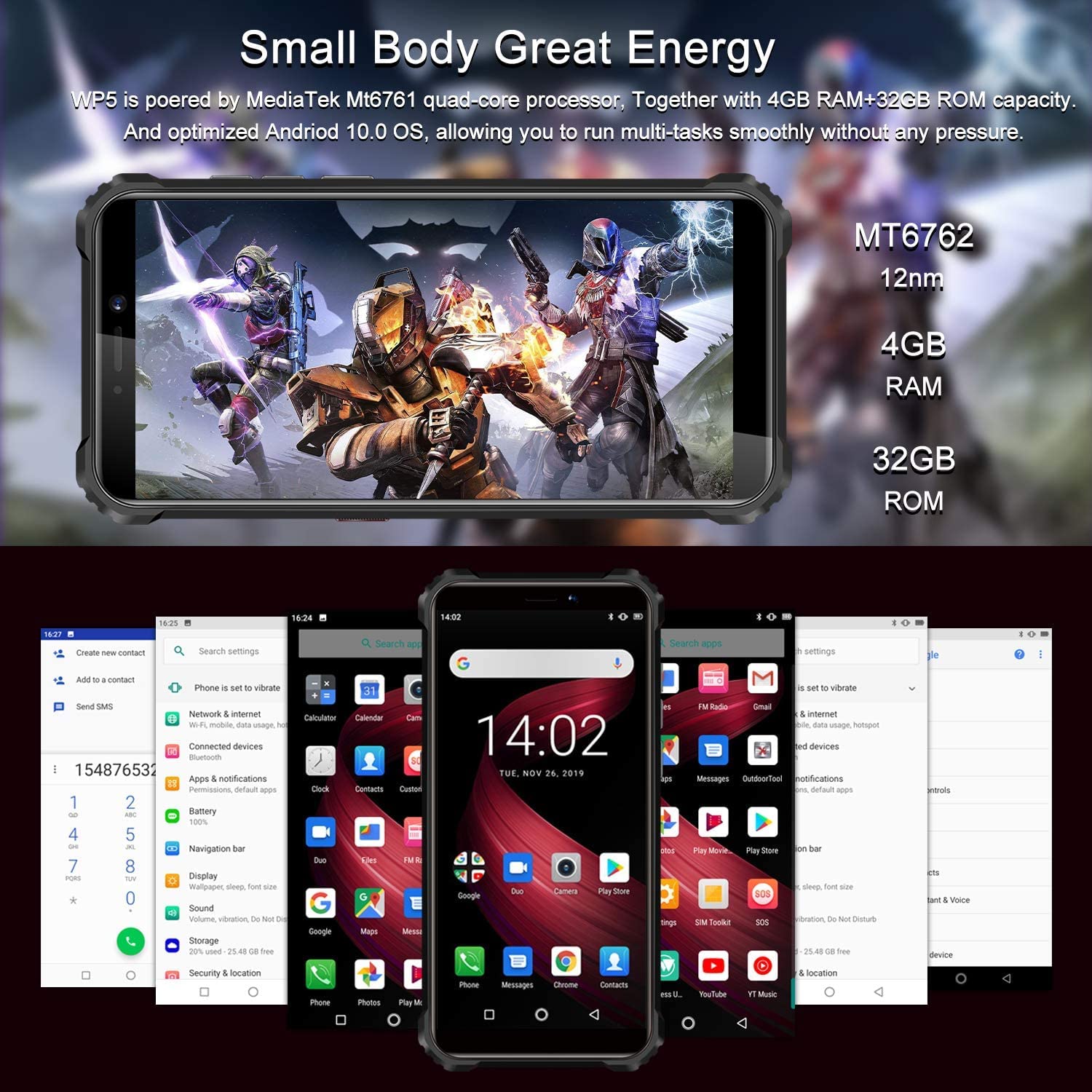 OUKITEL WP5 Rugged Cell Phones, 8000mAh Battery IP68 Waterproof Android 10 Rugged Smartphone, Triple Camera 4GB+32GB 5.5