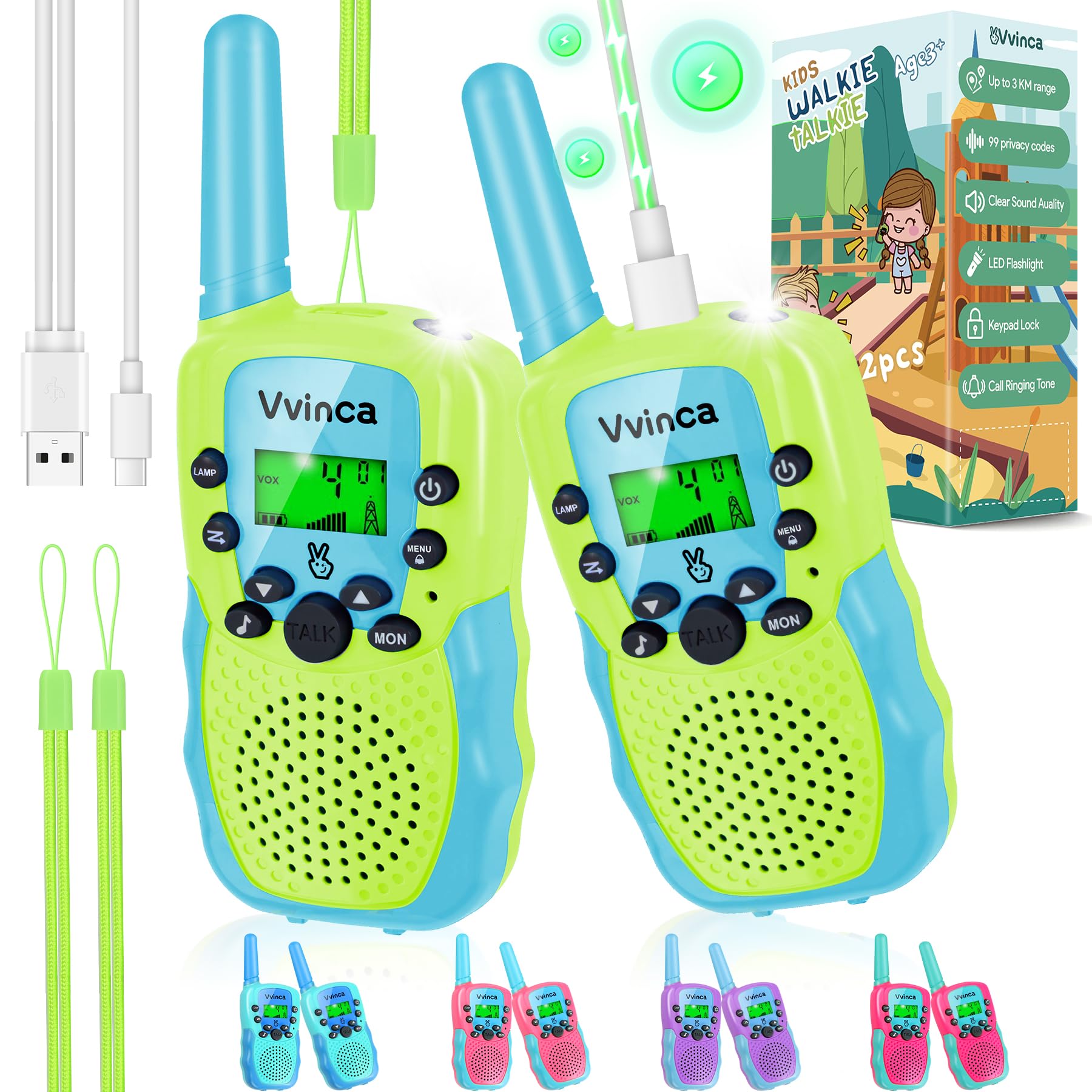 Photo 1 of Vvinca Walkie Talkies for Kids Rechargeable Toys for Ages 5-7, Long Range 22 Channels 2 Way Kids Walkie Talkie with Flashlight for Camping Hiking Indoor Outdoor 3 4 5 6-12 Boy Girl Christmas Birthday