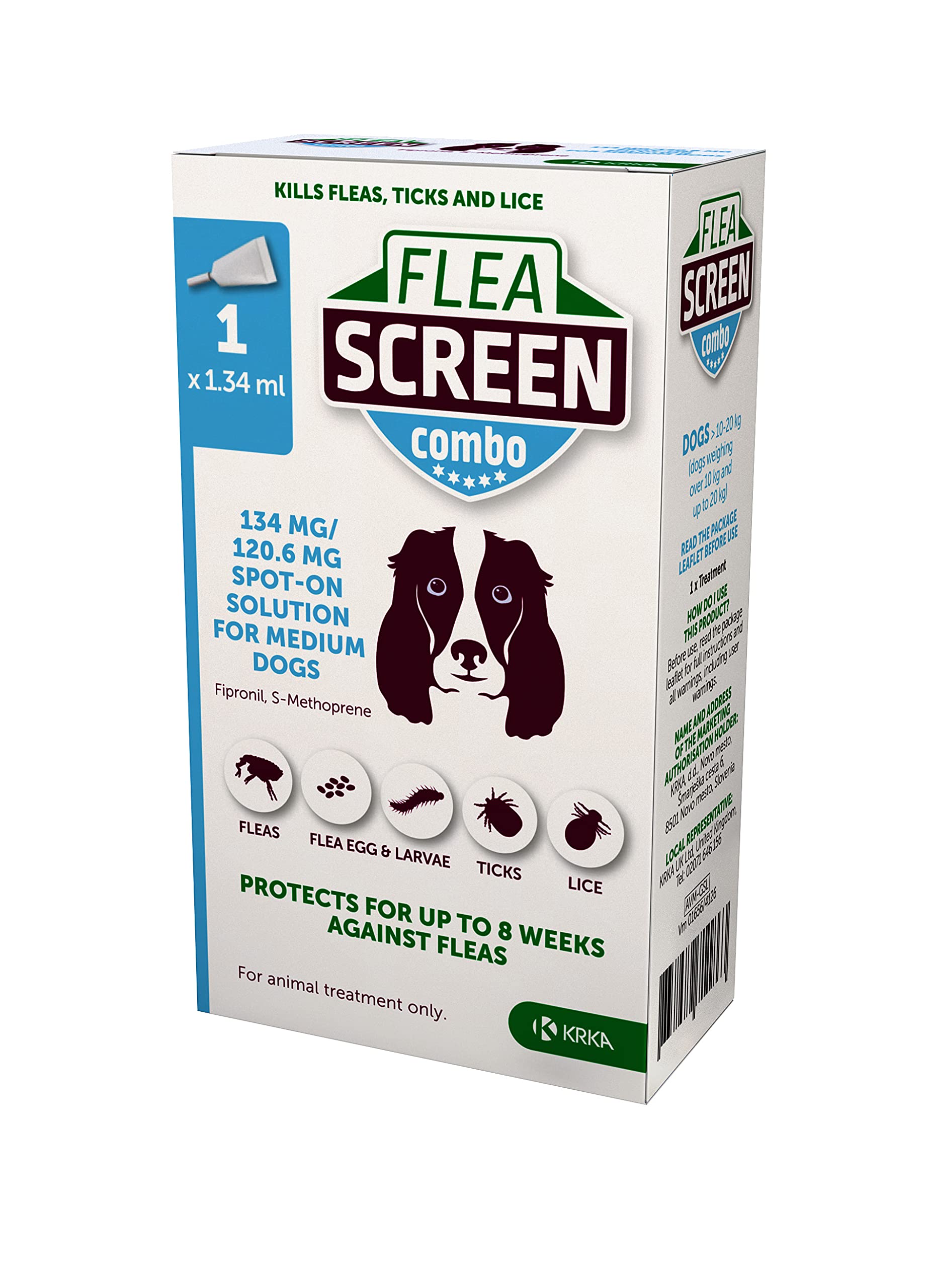Flea Screen Combo Medium Dog, 1 Pipette - Spot-On Flea Treatment for Medium-Sized Dogs (10-20kg Body Weight) - Kills Fleas, Flea Eggs, Ticks - Provides Up to 8 Weeks Protection