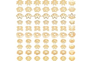 PH PandaHall 14K Gold Flower Bead Cap, 100pcs 10 Styles Bead End Caps Brass Filigree Metal Spacer Beads Caps End Charm Caps for DIY Earrings Bracekets Necklace Jewelry Craft Making
