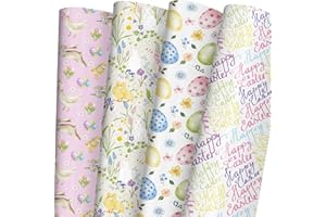 SaringSwoon Easter Wrapping Paper for Kids Adults- Spring Gift Wrap With Cute Ducks, Bunnies, Eggs, Floral and Happy Easter on Pink Green Blue Design - 20x29 Inches, 8 Folded Sheets