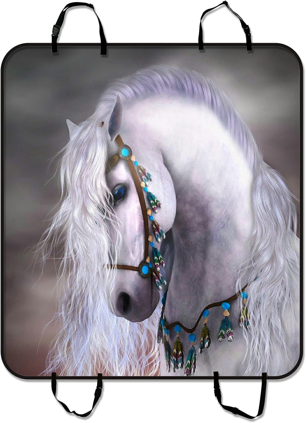 Custom Artistic White Horse Unique Pet Seat Cover Car Seat Cover for Pets Cargo Mats and Hammocks for Cars Trucks and SUVs 54x60 inches