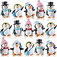 Zhanmai Cute Penguin Characters Toys Collection Playset Mini Cartoon Figures Cake Topper Winter Figurines Cake Decoration for Boy Girl Gift Birthday Landscape Party(12 Pieces)