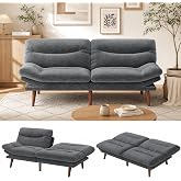 Marsail 75" Futon Sofa Bed, Small Convertible Sleeper Couch, Grey | Versatile 2-in-1 Corduroy Futon Sofa Bed with Adjustable Backrest &amp; Armrests, Perfect for Small Apartments &amp; Guest Rooms