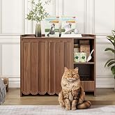 Halitaa Large Litter Box Enclosure with Litter Collector, Hidden Litter Box Furniture for Automatic Litter Box, Cat Robot 3/4, Dog Proof Litter Box Cabinet, Side Table, Walnut