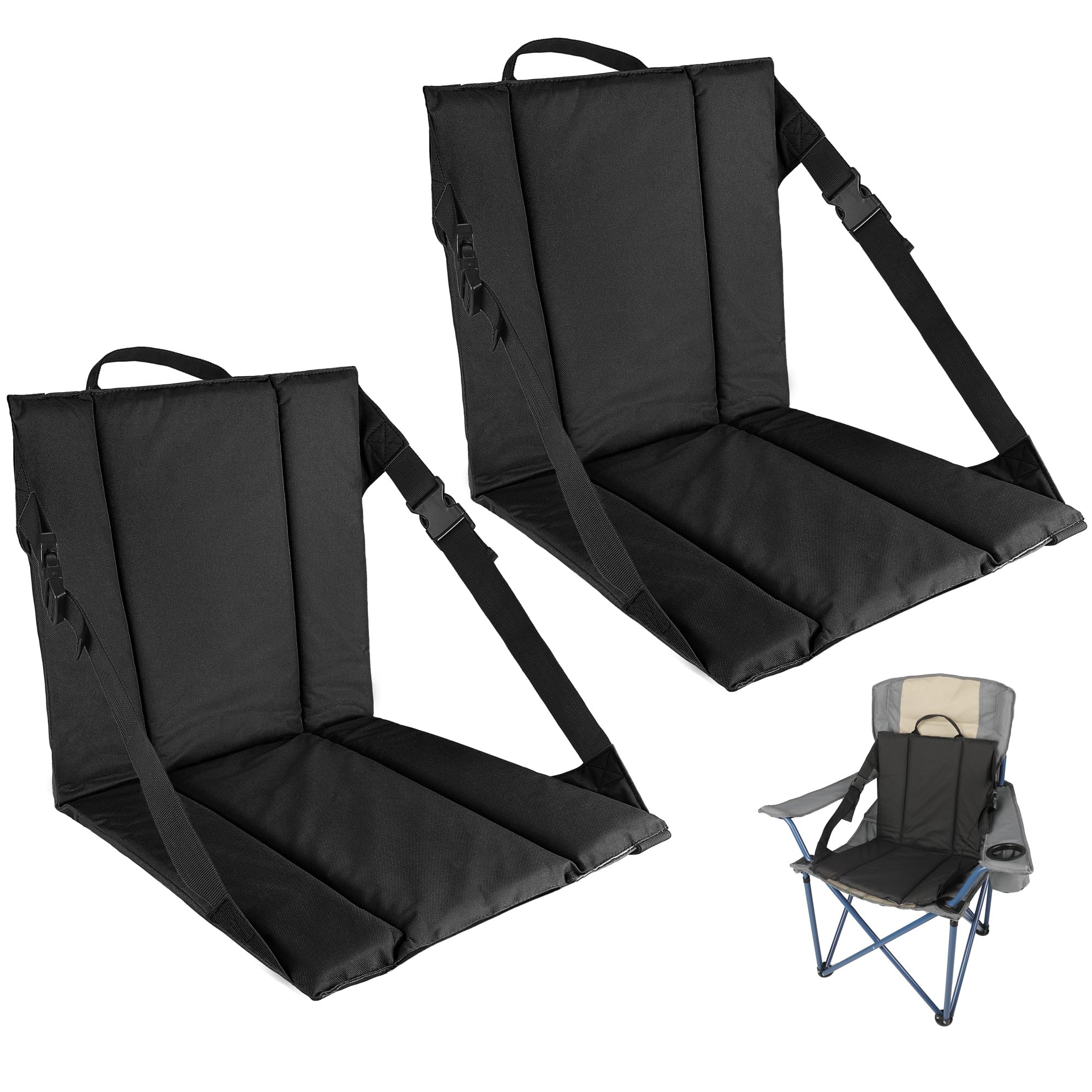Photo 1 of 2PCS Portable Stadium Seat Cushion for Bleachers,Folding Lightweight Seat with Backrest,Adjustable Straps,Water-Resistant,Ideal for Camping,Hiking,Sports Events,Outdoor Concerts(Black)