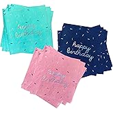 Harlow & Grey Sprinkles - Happy Birthday Napkins, 24 Napkin, Multi-Color Pack, Birthday, Kids Party, Baby’s Birthday - Disposable Paper Napkins (Bright)