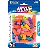 BAZIC Neon Eraser Top. Chisel Shaped Erasers for Standard Pencils (50/Pack) | Non-abrasive, Slide onto standard pencils, Bulk classroom pack, 50 Coun, For classroom and home use
