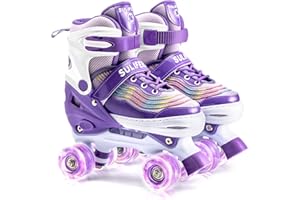 SULIFEEL Roller Skates for Girls with Light up Wheels and Colorful Ripple 4 Sizes Adjustable Skates for Toddler Kids and Youth