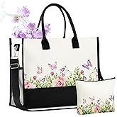 InnoBeta Butterfly Gifts for Women Canvas Tote Bag, Butterfly Gifts Tote with Top Zipper Closure and Shoulder Strap for Birthday, Mother's Day, Christmas