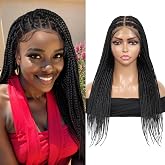Brinbea 13x8 HD Lace Front Knotless Braided Wigs for Black Women | 22 inch Black Short Box Braid Wig with Baby Hair Premium Synthetic Braided Lace Front Wigs, Natural Look, Beginner Friendly