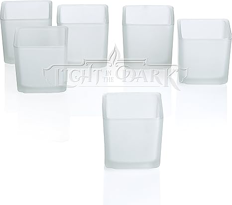 Amazon Com Light In The Dark White Frosted Square Votive Candle Glass Holders Set Of 12 Home Kitchen