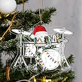 Thyle Christmas Drum Hanging Ornament Kit with Gift Bag for Christmas Tree Music Acrylic Funny Drum Xmas Gifts for Music Lover Drummer Keepsake Gift Office Home Decor