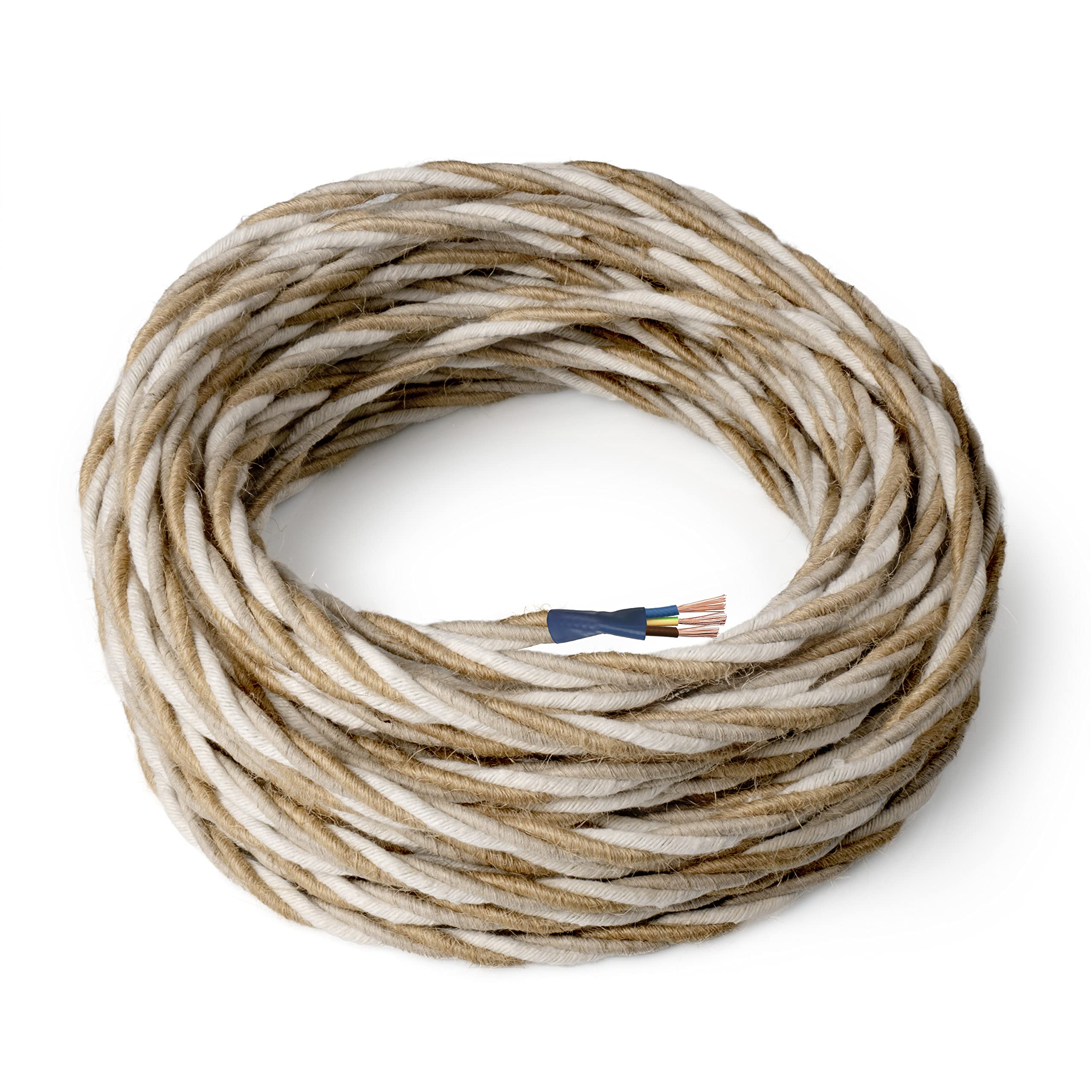 Amarcords - textile electric cable HAY color, braided, jute, 10 meters, with grounding 3x0,75mm - Wire coated in colored vintage fabric for chandeliers and lamps applique lampshades.