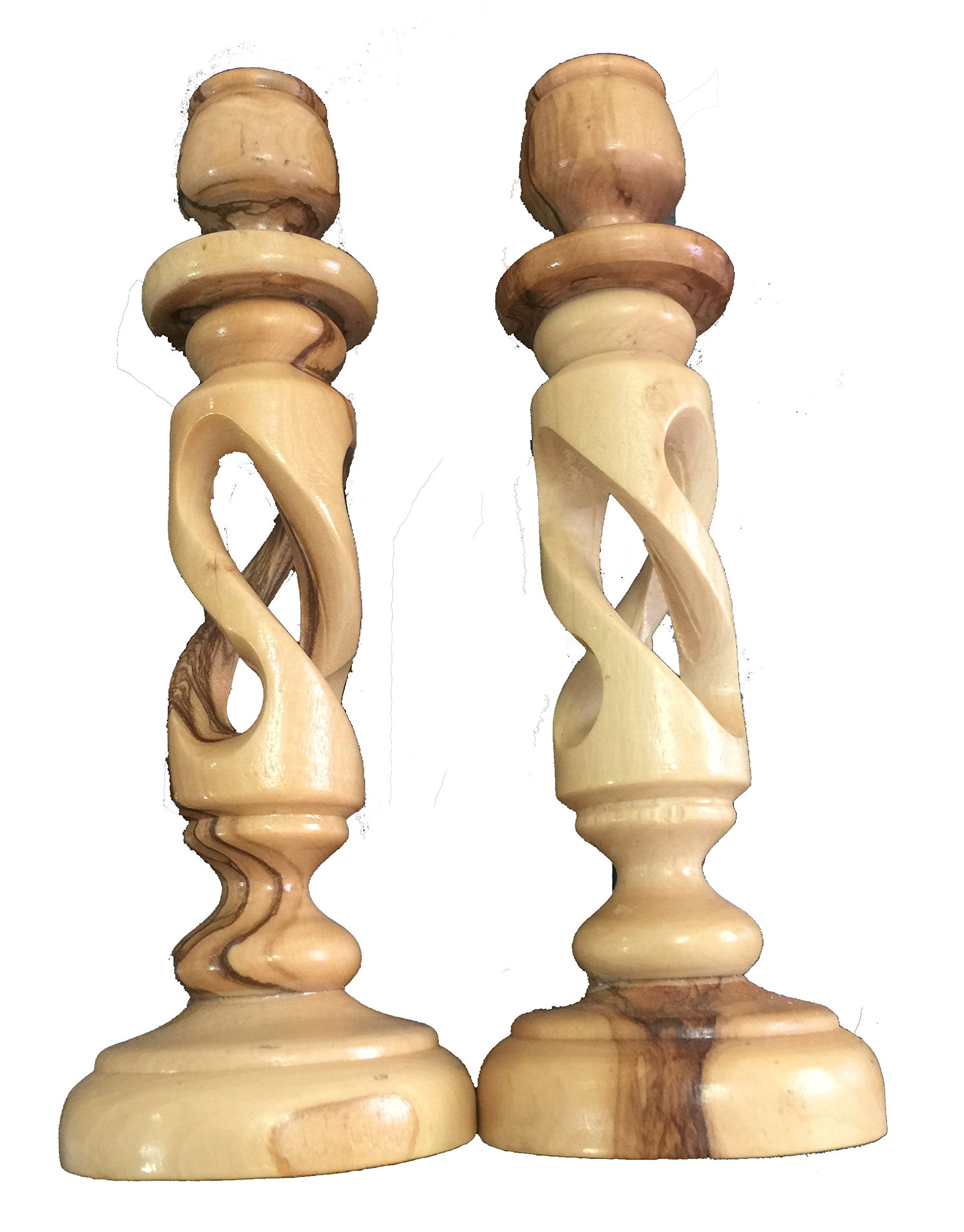 Jerusalem Bethlehem Olive Wood Traditional Pair Candle Holders 18cm