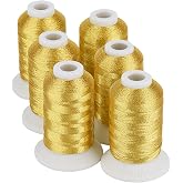 Simthread 6 Gold Metallic Embroidery Machine Thread 500M(550Y) for Embroidery and Decorative Sewing