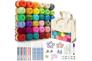 MIAOKE 90 Pcs Portable Crochet Kit with 36 Colors of Crochet Yarn, 36 Crochet Hook Accessories, 16 Crochet Hooks, A Waterproo