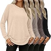 Oakgarden 4 Pack Women's Long Sleeve Sweatshirts, Crew Neck Cotton Tees Curved Hem Tunic Pullover Shirts Knit Loose Tops