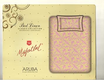 MAFATLAL Superior Cotton 1 Single Bedsheet with 1 Pillow Cover - Single bedsheet (Yellow,Pink,Grey