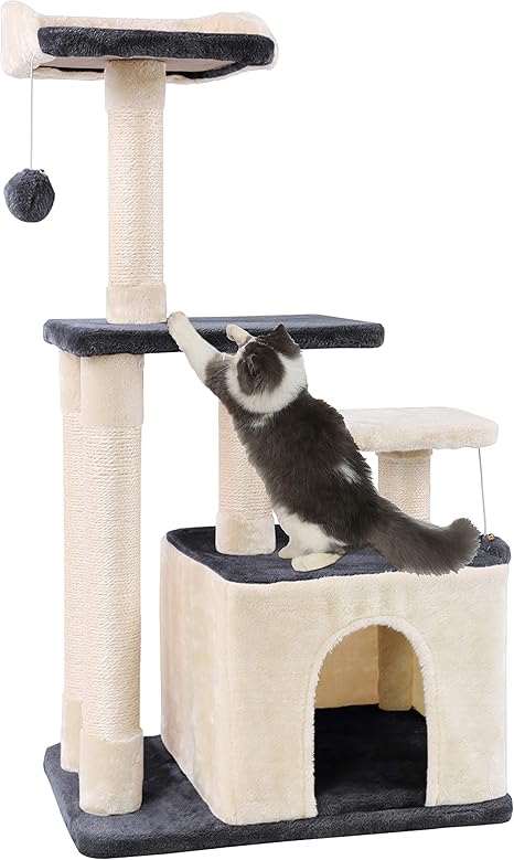 Kexing Arbre A Chat Arbre A Griffer Sisal Peluche Avec Boule 100cm Gris Et Beige Amazon Fr Animalerie