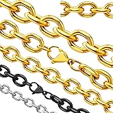 Oaldilee Stainless Steel Cable Chain Necklace for Men Women, Real Gold/Black Plated Mens Chain Rolo Chains, 3/5/8/10/13MM width, 18, 20, 22, 24, 26, 28, 30 Inch Jewelry Gift